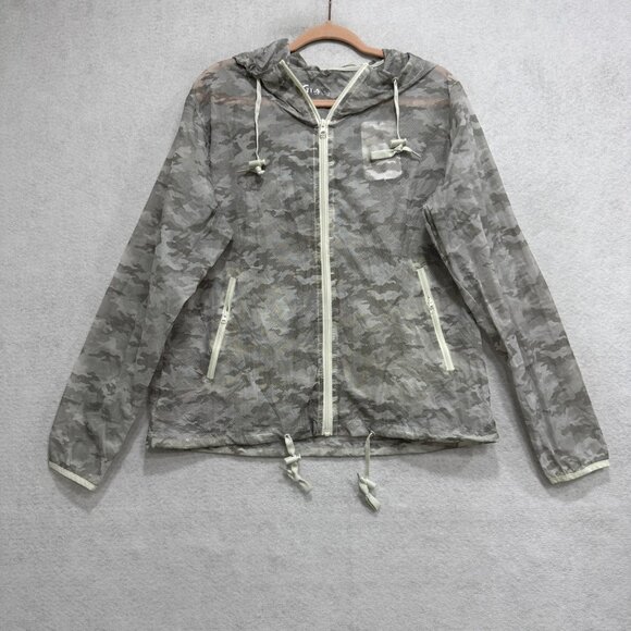 ZYIA Active Jacket Womens Large Sage Camo Light Bomber Hooded Zip Nylon Mesh - Picture 1 of 10
